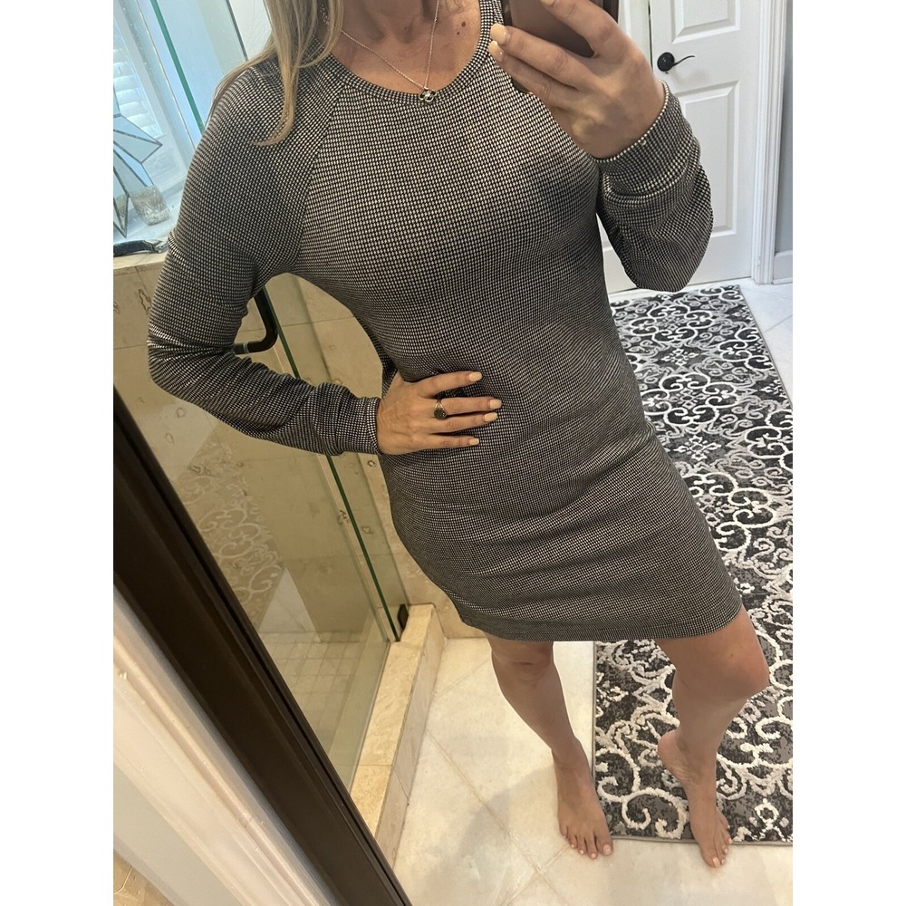 Lou & Grey Houndstooth Long Sleeve Shift Sweater Dress Black White XS NWT